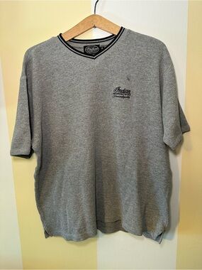 Vintage Indian Motorcycle Grey Waffle Knit V-Neck L